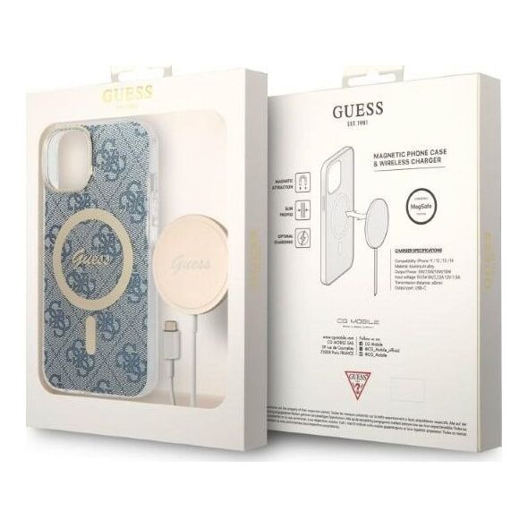 Guess Zestaw Guess GUBPP14MH4EACSB Case+ Charger iPhone 14 Plus 6,7" niebieski/blue hard case 4G Print MagSafe NoSize