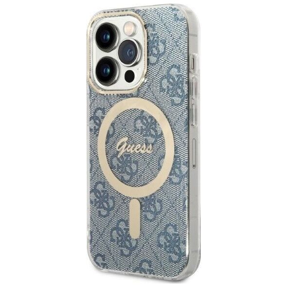 Guess Zestaw Guess GUBPP14XH4EACSB Case+ Charger iPhone 14 Pro Max 6,7" niebieski/blue hard case 4G Print MagSafe NoSize