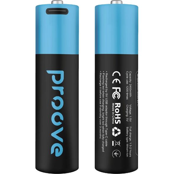 2 Akumulator Paluszek Akumulatorki Aa R6 2400mwh Ładowania Usb-c Usb Type-c / Rbce26010008
