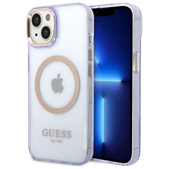 Guess Etui Guess GUHMP14SHTCMU Apple iPhone 14 purpurowy/purple hard case Gold Outline Translucent MagSafe