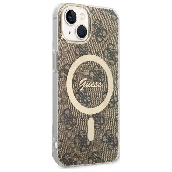 Guess Guess zestaw ładowarka MagSafe + etui do iPhone 14 6,1" brązowe 4G Print (GUBPP14SH4EACSW)