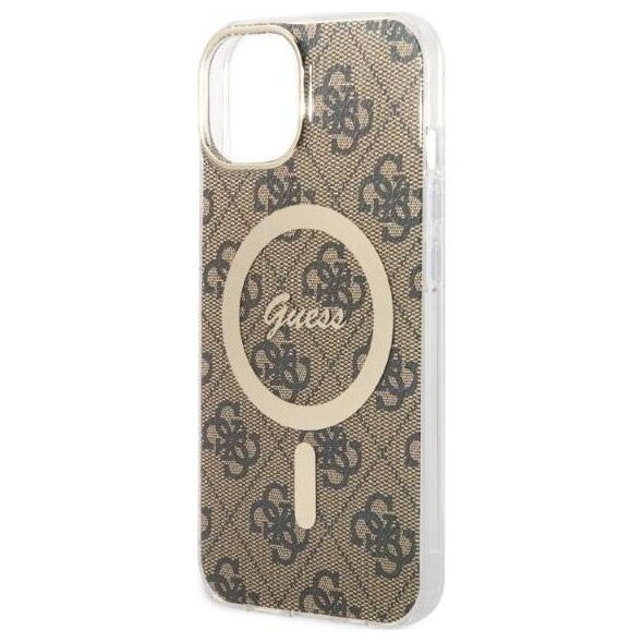 Guess Guess zestaw ładowarka MagSafe + etui do iPhone 14 6,1" brązowe 4G Print (GUBPP14SH4EACSW)
