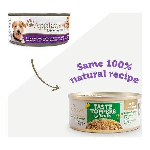 Applaws Applaws Taste Toppers Naturalna Mokra Karma dla Psów Kurczak Z Dynią Marchewką I Groszkiem W Bulionie 156g Puszka