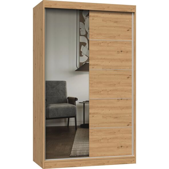 Topeshop Szafa przesuwna IGA 120cm, 1 lustro Dąb Artisan
