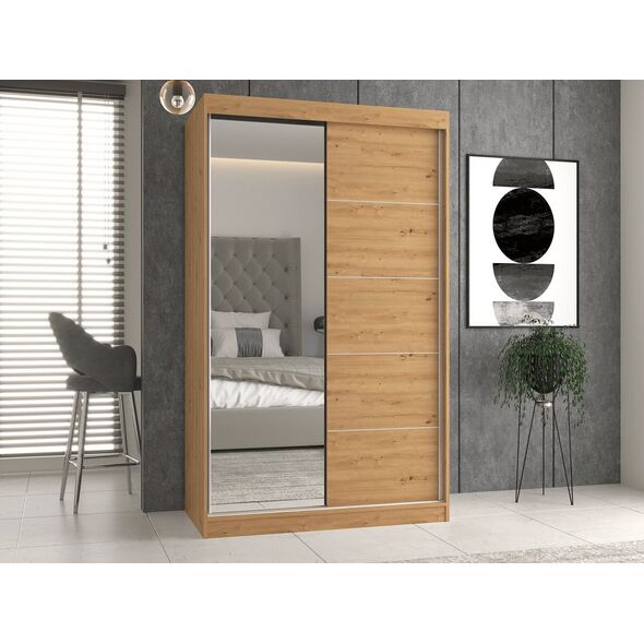 Topeshop Szafa przesuwna IGA 120cm, 1 lustro Dąb Artisan