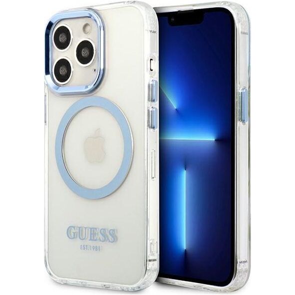 Guess Guess GUHMP13LHTRMB iPhone 13 Pro / 13 6,1" niebieski/blue hard case Metal Outline Magsafe