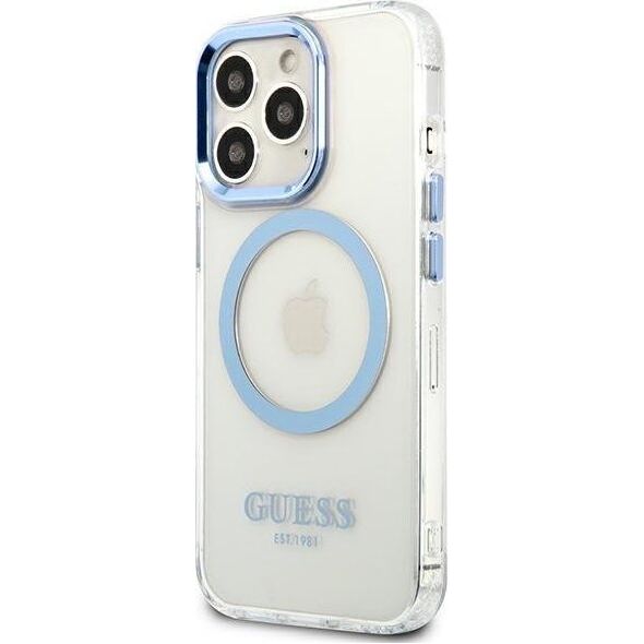 Guess Guess GUHMP13LHTRMB iPhone 13 Pro / 13 6,1" niebieski/blue hard case Metal Outline Magsafe