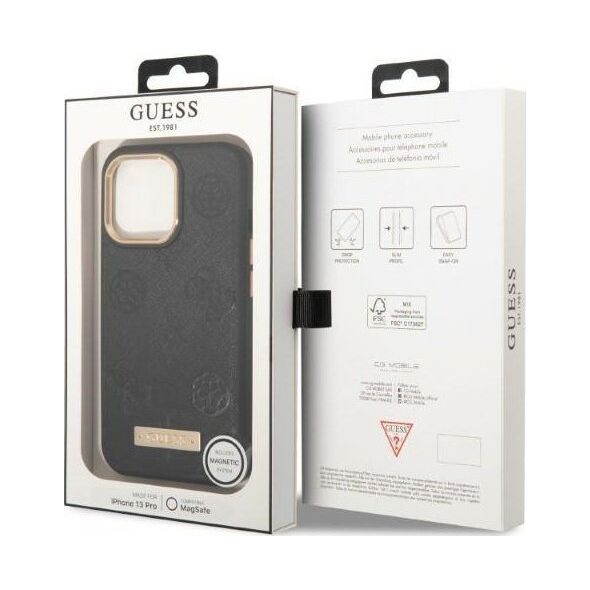 Guess Guess GUHMP13LSAPSTK iPhone 13 Pro / 13 6,1" czarny/black hardcase Peony Logo Plate MagSafe