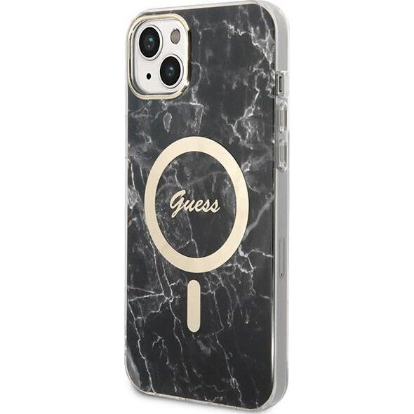Guess Guess zestaw ładowarka MagSafe + etui do iPhone 14 Plus 6,7" czarne Marble (GUBPP14MHMEACSK)