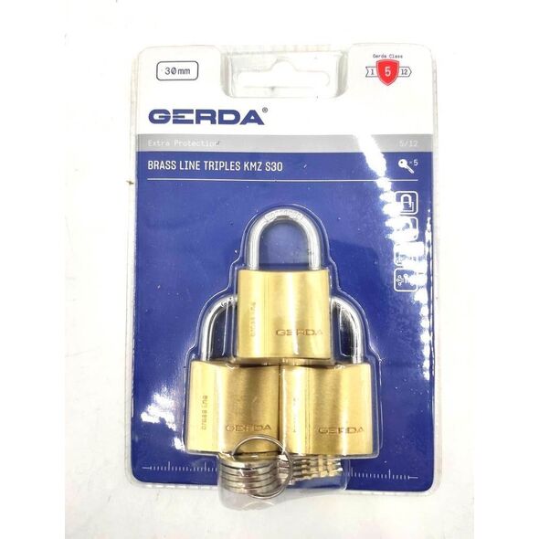 Gerda BRASS LINE KMZ S30 Zestaw 3-triples kłódek mosiężn