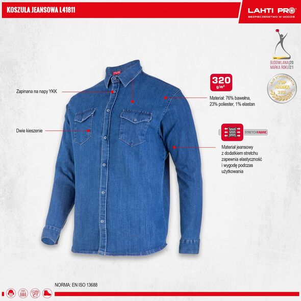Lahti Pro Koszula jeansowa niebieska, "2xl", ce, lahti