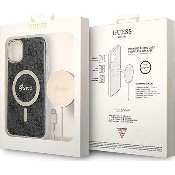 Guess Guess Bundle Pack MagSafe 4G - Zestaw etui + ładowarka MagSafe iPhone 11 (czarny/złoty)