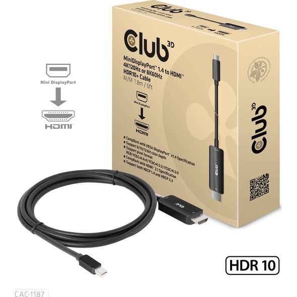 Kabel Club 3D DisplayPort Mini - HDMI 1.8m czarny (CAC-1187)