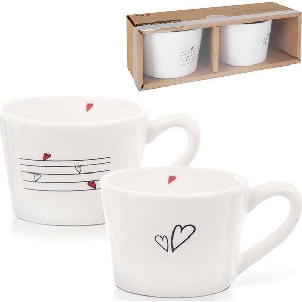 Orion Kubki / filiżanki z uchem ceramiczne białe SERDUSZKA zestaw 2 szt. 210 ml