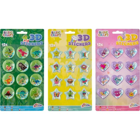 Naklejki 3D z brokatami - 12 sztuk, mix 3 szt.