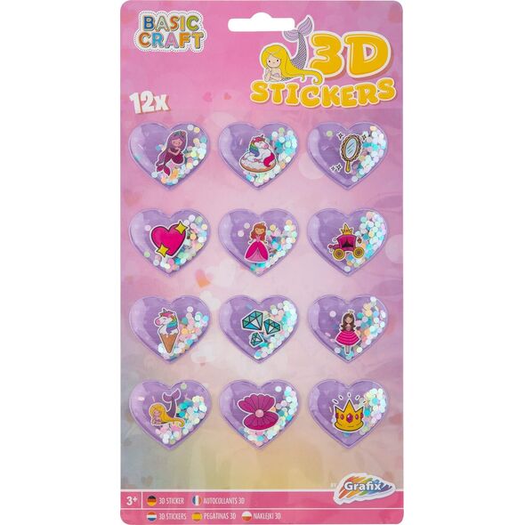 Naklejki 3D z brokatami - 12 sztuk, mix 3 szt.