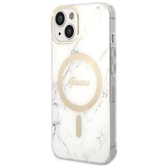 Guess Guess zestaw ładowarka MagSafe + etui do iPhone 14 Plus 6,7" białe Marble (GUBPP14MHMEACSH)