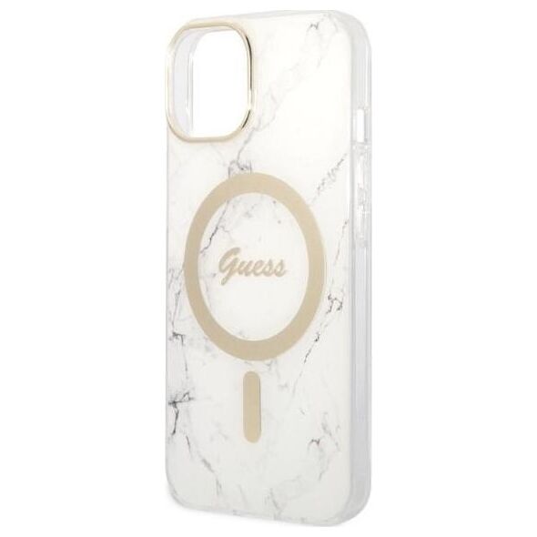 Guess Guess zestaw ładowarka MagSafe + etui do iPhone 14 Plus 6,7" białe Marble (GUBPP14MHMEACSH)