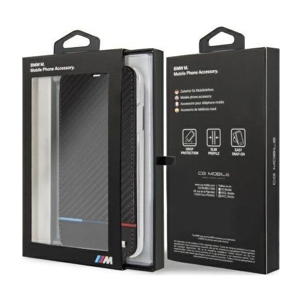 BMW Etui BMW BMTRBKI65PUCARTCBK Apple iPhone XS Max book czarny/black Carbon Tricolor Stripe