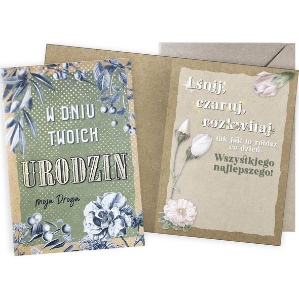 KUKARTKA Karnet Urodziny vintage Moja Droga