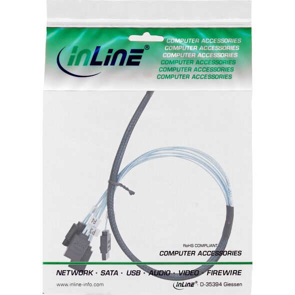 InLine InLine® Slim SAS cable, SFF-8654 to 4x SATA 7-pin, 12Gb/s, 1m