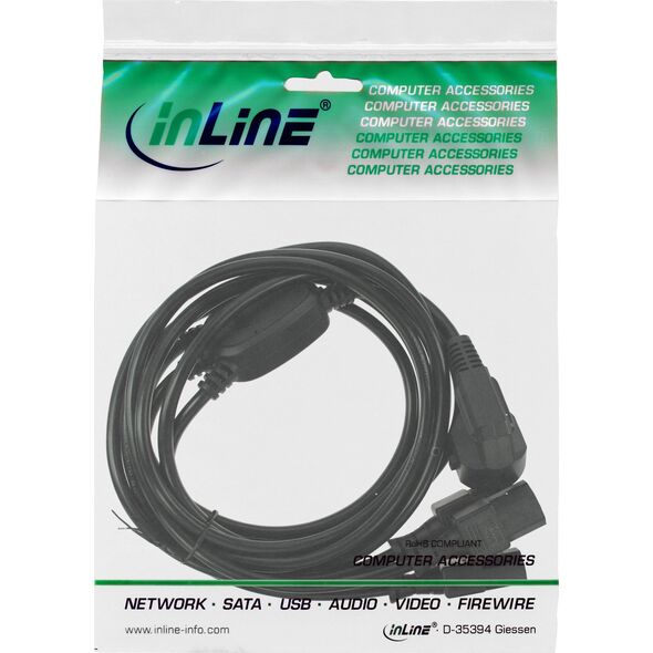 Kabel zasilający InLine InLine® Y-Power Cable 1x Type F German Plug to 3x IEC Plug black, Version 3 (2m+1/3/2m)