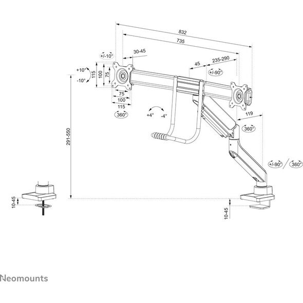 Neomounts Uchwyt biurkowy na 2 monitory 17" - 32" (DS75-450BL2)