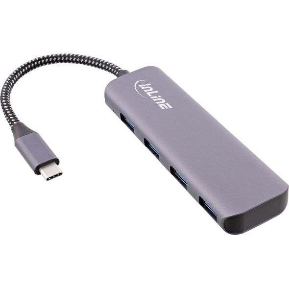 HUB USB InLine InLine® USB 3.2 Hub, USB Type-C to 4x USB A 10Gb/s, aluminium, grey