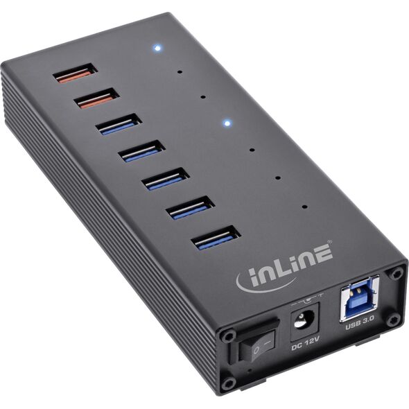 HUB USB InLine InLine® USB 3.2 Gen.1 7 Port Hub Aluminium Case with 2.5A Power Supply black