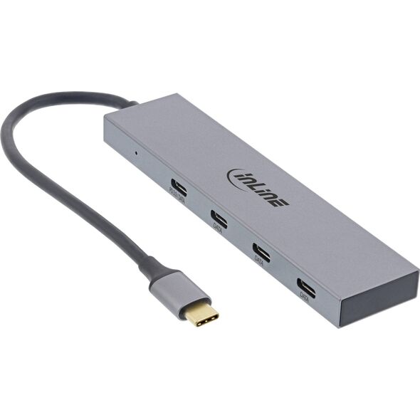 HUB USB InLine InLine® USB 3.2 Gen.2 Hub, USB Type-C to 4 Port Type-C (1 Port power through up to 100W), OTG, aluminum housing, gray, without power supply unit