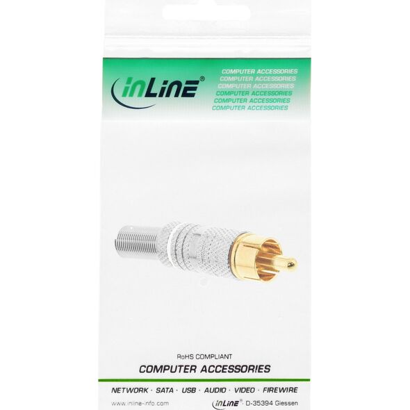InLine InLine® RCA metal male plug for soldering, silver, white ring, for 6mm cable