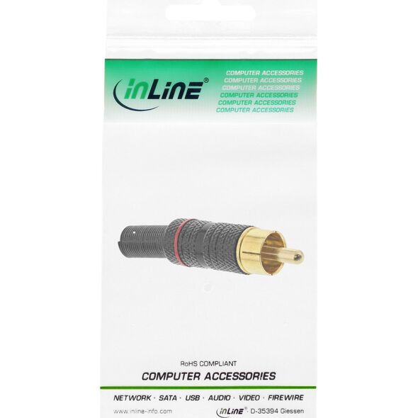 InLine InLine® RCA metal male plug for soldering, black, red ring, for 6mm cable