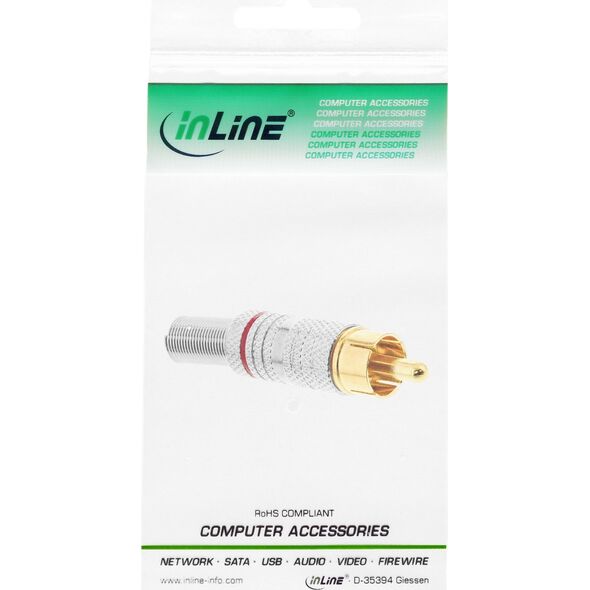 InLine InLine® RCA metal male plug for soldering, silver, red ring, for 6mm cable