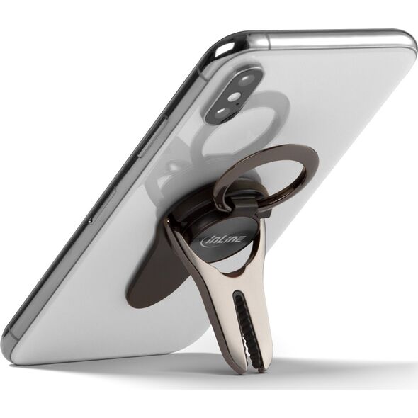 InLine InLine® smartphone 3in1 Smartclip car holder, stand, finger holder, self-adhesive mobile phone handle, smartphone holder, Selfie mobile phone holder,