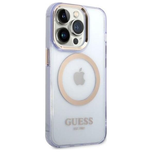 Guess Etui Guess GUHMP14LHTCMU Apple iPhone 14 Pro purpurowy/purple hard case Gold Outline Translucent MagSafe