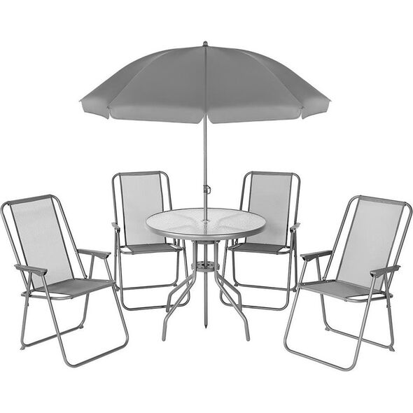 Saska Garden Zestaw mebli ogrodowych okrągły stół 4 krzesła i parasol ciemny szary