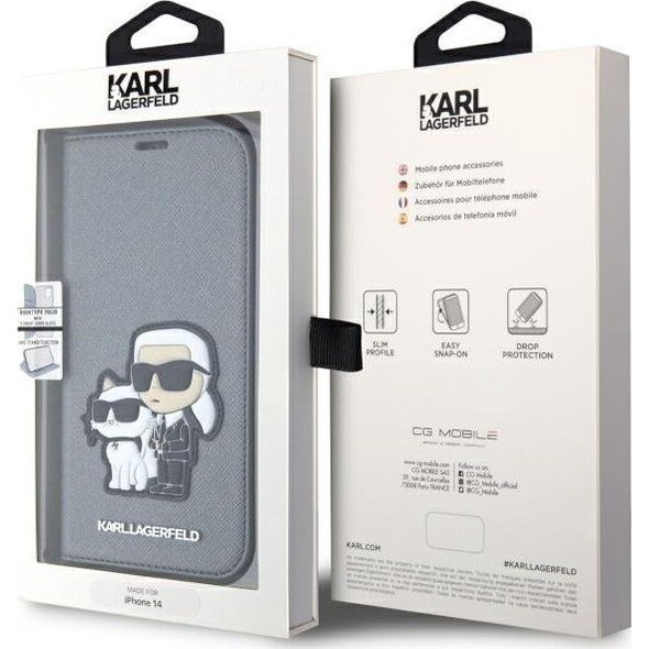 Karl Lagerfeld Etui Karl Lagerfeld KLBKP14SSANKCPG Apple iPhone 14 bookcase srebrny/silver Saffiano Karl & Choupette