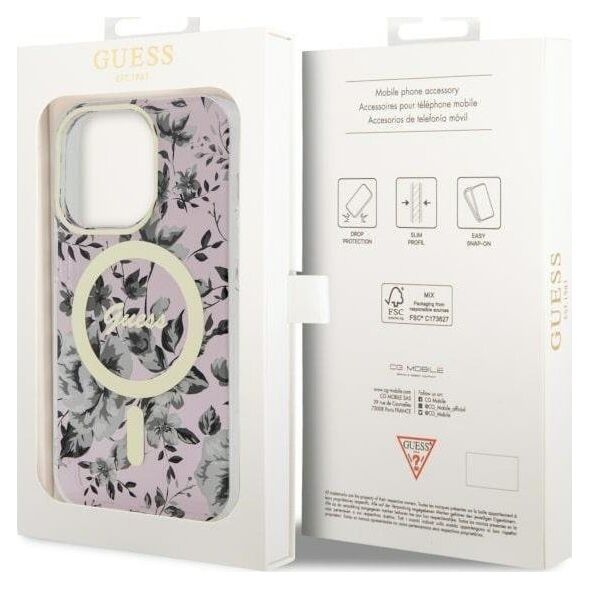 Guess Etui Guess GUHMP14LHCFWSP Apple iPhone 14 Pro różowy/pink hardcase Flower MagSafe