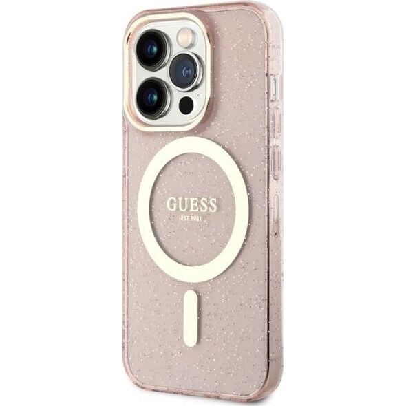 Guess Etui Guess GUHMP14LHCMCGP Apple iPhone 14 Pro różowy/pink hardcase Glitter Gold MagSafe