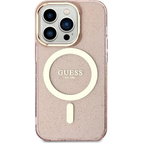 Guess Etui Guess GUHMP14LHCMCGP Apple iPhone 14 Pro różowy/pink hardcase Glitter Gold MagSafe