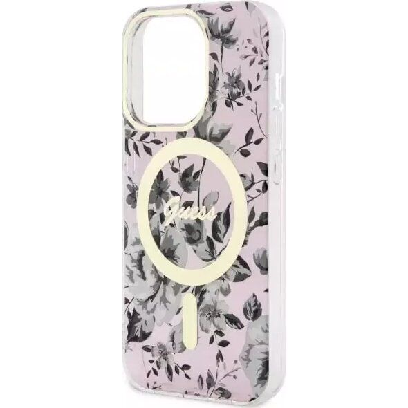 Guess Etui na telefon Guess GUHMP14XHCFWSP do Apple iPhone 14 Pro Max 6,7" różowy/pink hardcase Flower MagSafe