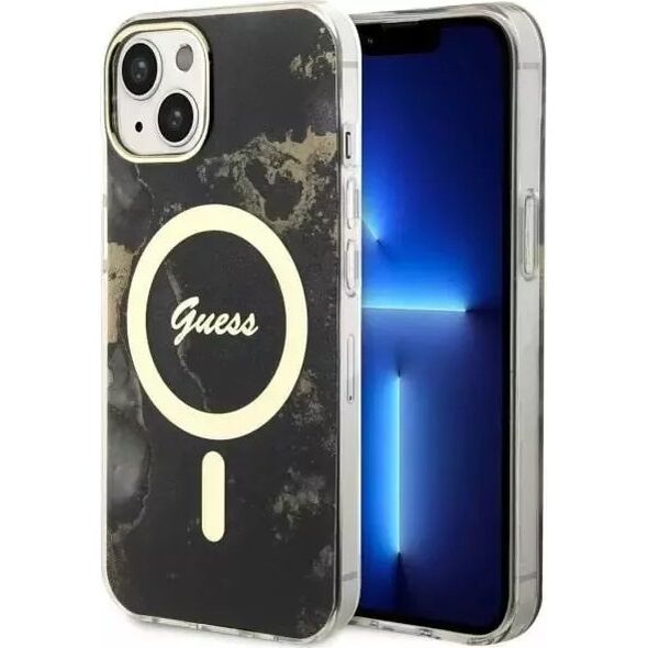 Guess Etui na telefon Guess GUHMP14MHTMRSK do Apple iPhone 14 Plus 6.7" czarny/black hardcase Golden Marble MagSafe