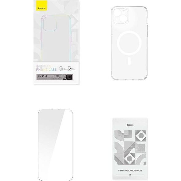 Baseus Etui ochronne Baseus Magnetic Crystal Clear do iPhone 13 (transparentne) + szkło hartowane + zestaw czyszczący