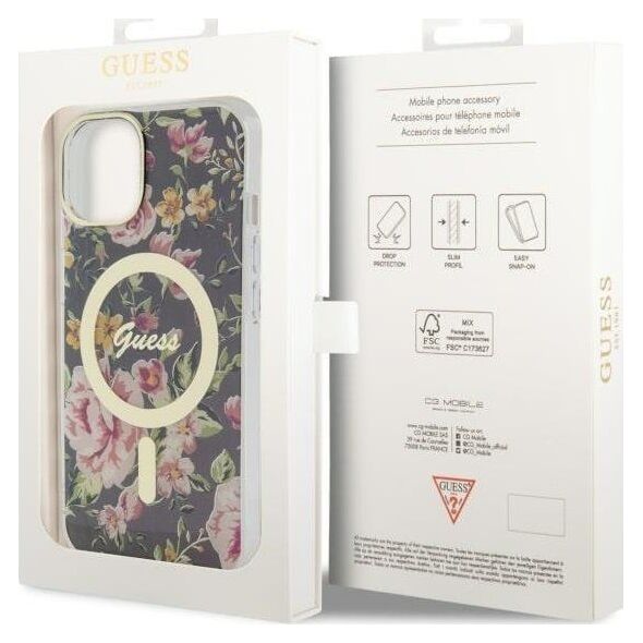 Guess Guess Flower MagSafe - Etui iPhone 14 (Czarny)