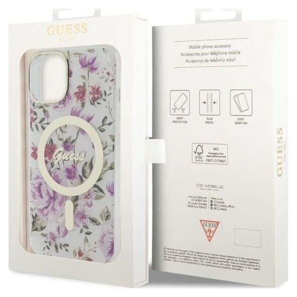 Guess Guess Flower MagSafe - Etui iPhone 14 Plus (Przezroczysty)