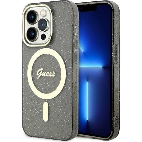 Guess Guess Glitter Gold MagSafe - Etui iPhone 14 Pro Max (Czarny)