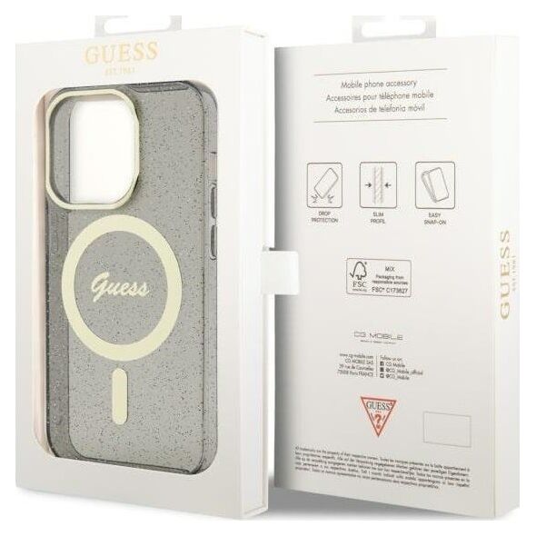 Guess Guess Glitter Gold MagSafe - Etui iPhone 14 Pro Max (Czarny)