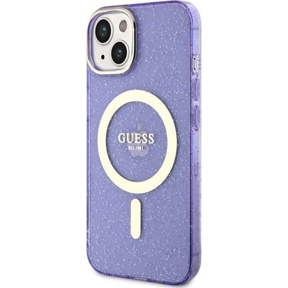 Guess Guess Glitter Gold MagSafe - Etui iPhone 14 (Purpurowy)