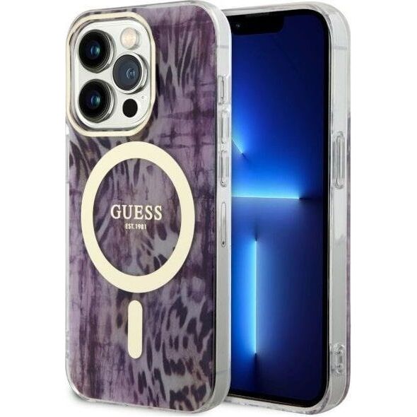 Guess Guess Leopard MagSafe - Etui iPhone 14 Pro (Różowy)