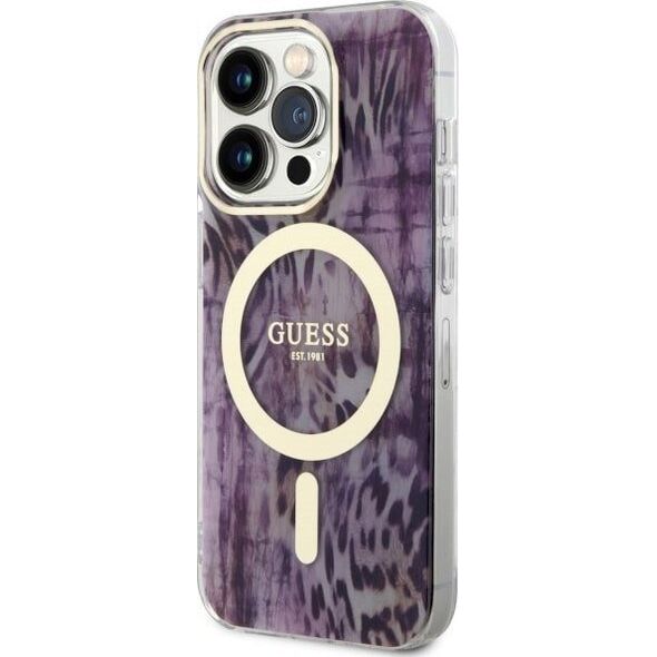 Guess Guess Leopard MagSafe - Etui iPhone 14 Pro (Różowy)